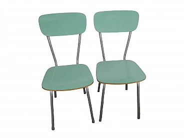 Pair of chairs in green formica and metal, 1960s