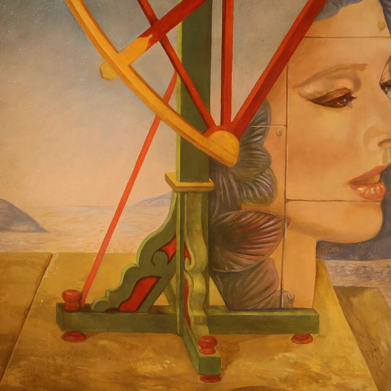 Jean Michel Lengrand, dipinto surrealista, olio su tavola, anni '80 11