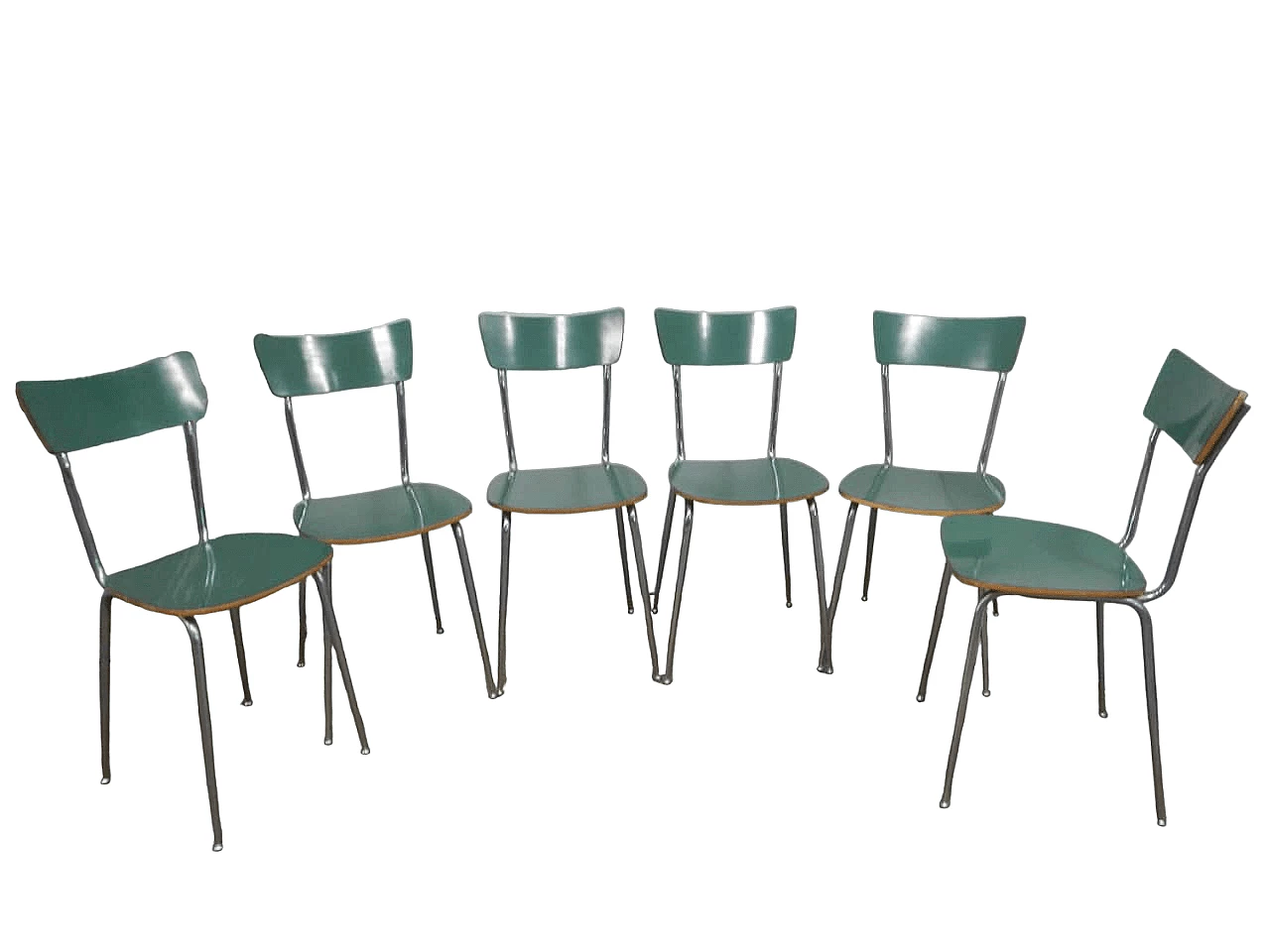6 Chairs in green formica and metal, 1950s 13