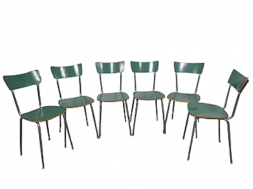 6 Chairs in green formica and metal, 1950s