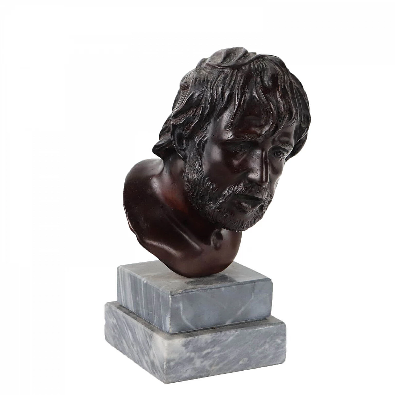 Bronze sculpture of Seneca's head on marble base 1