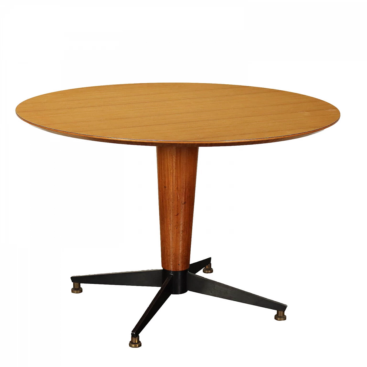 Stained beech table with formica top and metal and brass base, 1960s 1