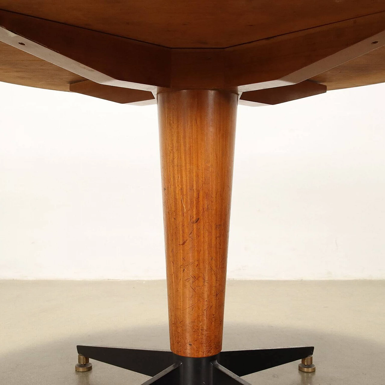 Stained beech table with formica top and metal and brass base, 1960s 4