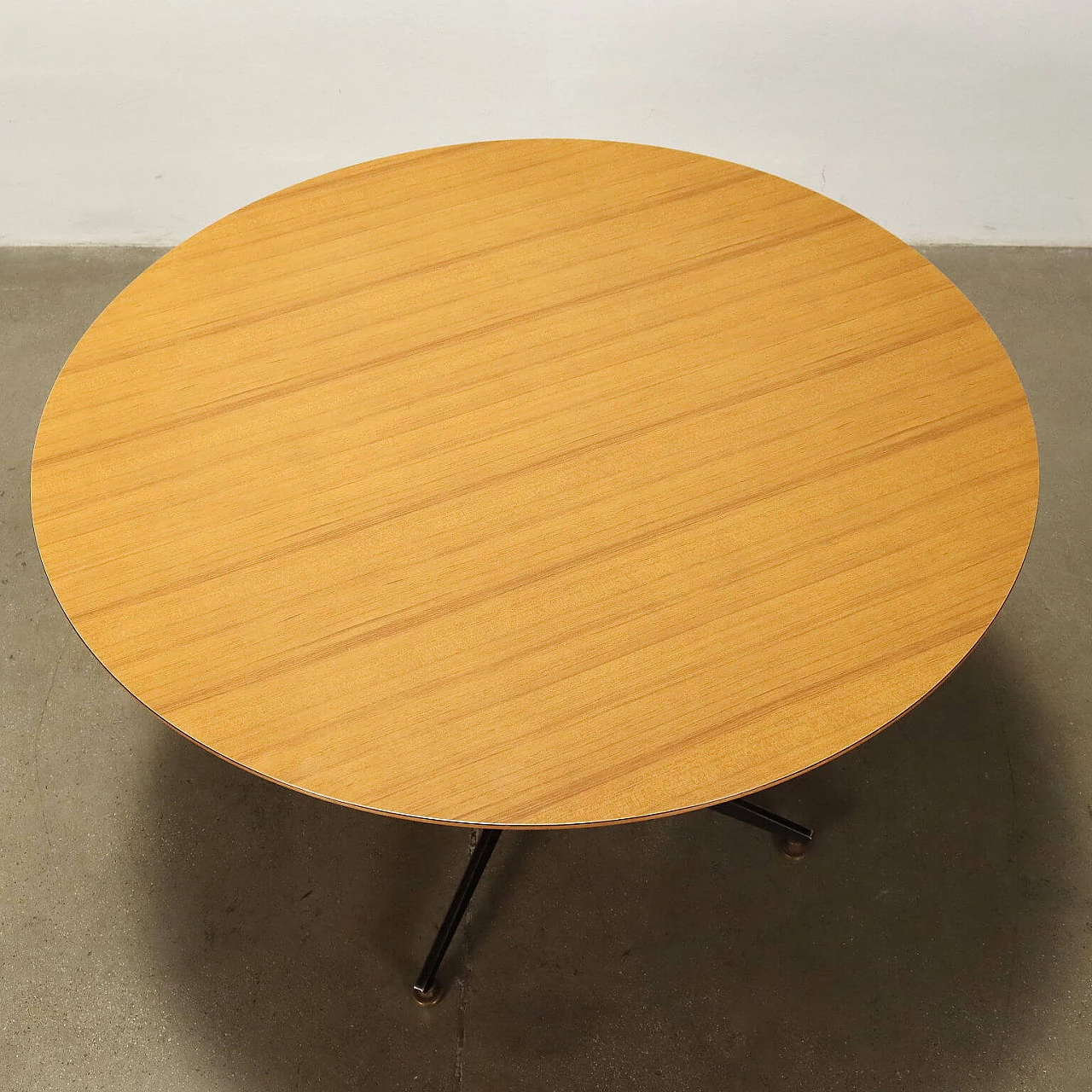 Stained beech table with formica top and metal and brass base, 1960s 6