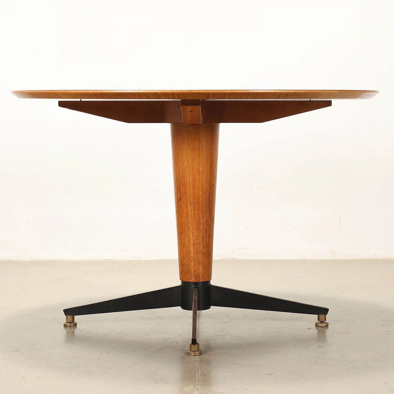 Stained beech table with formica top and metal and brass base, 1960s 7
