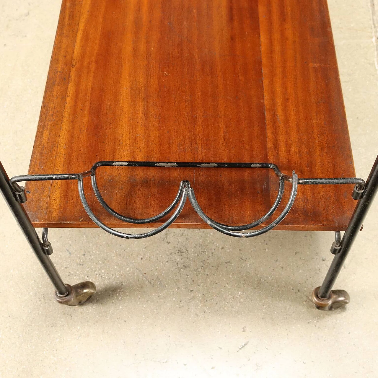 Enameled metal and mahogany veneered wood bar cart, 1960s 10