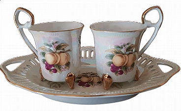 Pair of Limoges ceramic cups and tray, 1960s