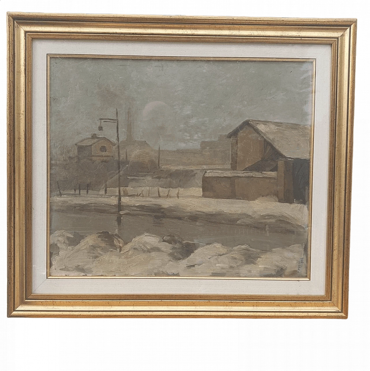 Olmedo Mezzoli, landscape with buildings, oil painting on canvas, 1932 5