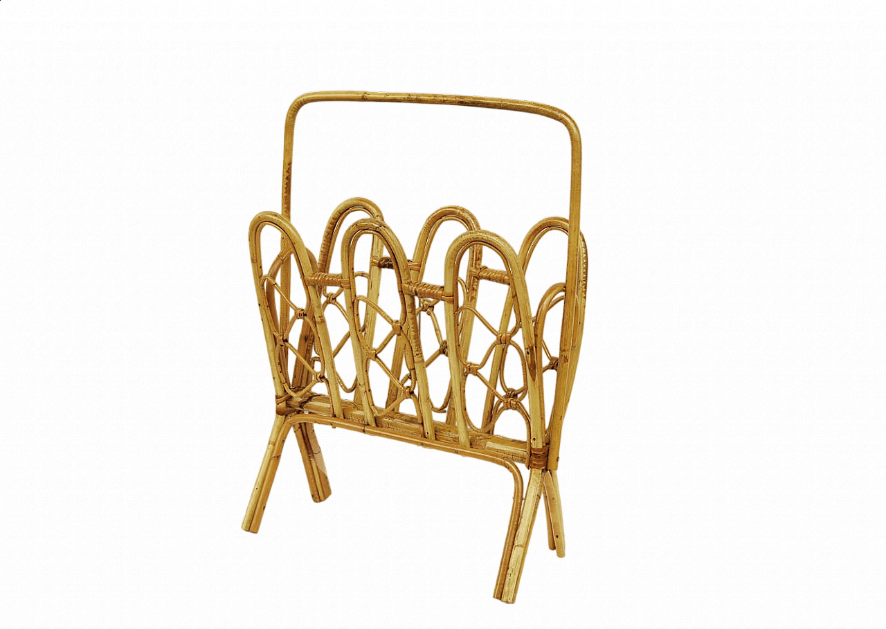 Bamboo and wicker magazine rack, 1960s 4