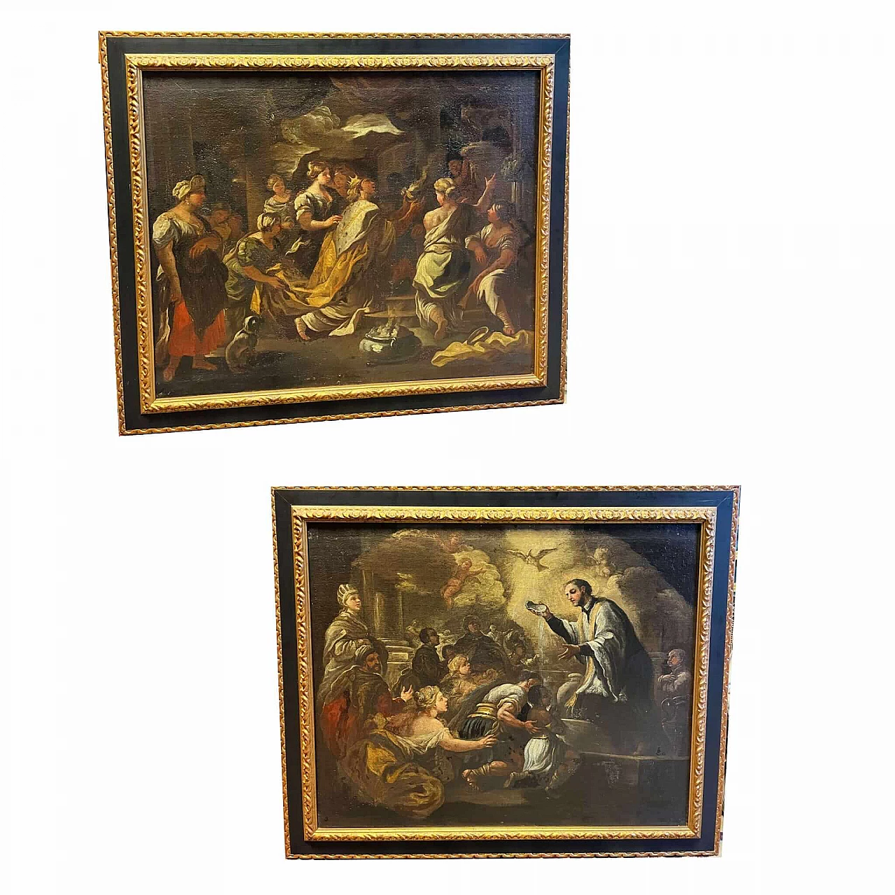 Pair of Neapolitan oil on canvas paintings with sacred scenes, 17th century 5