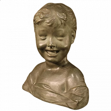 Bronze-tinted terracotta child bust sculpture