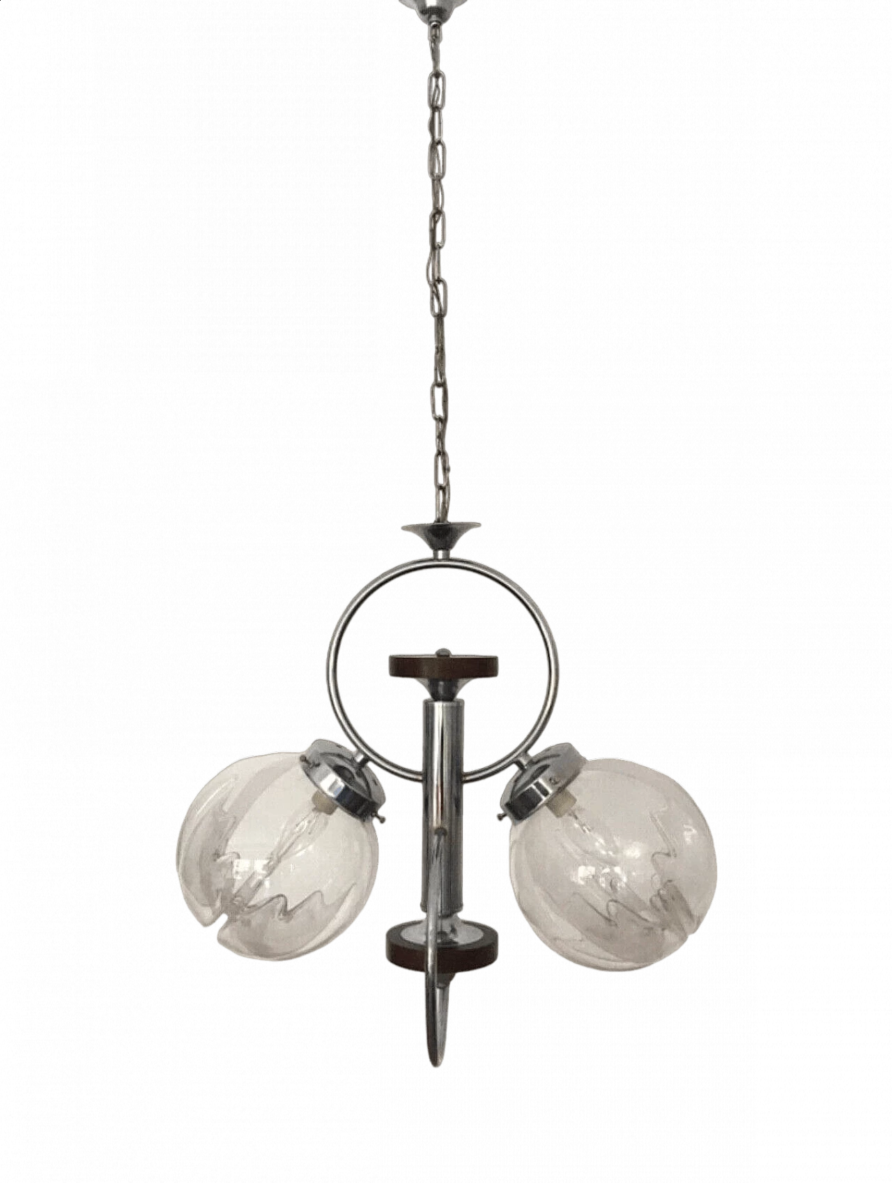Steel, wood and Murano glass chandelier in Mazzega style, 1970s 5