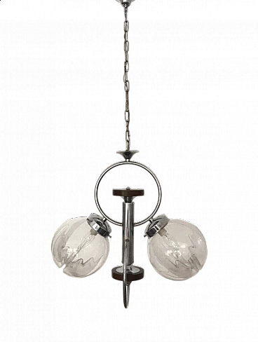 Steel, wood and Murano glass chandelier in Mazzega style, 1970s