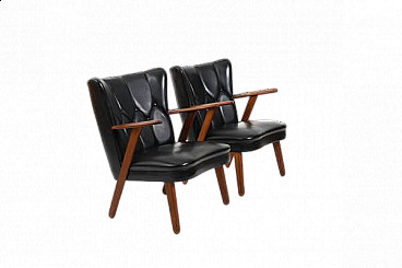 Pair of teak and leatherette armchairs in the style of Svend Åge Madsen, 1950s