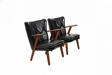 Pair of teak and leatherette armchairs in the style of Svend Åge Madsen, 1950s
