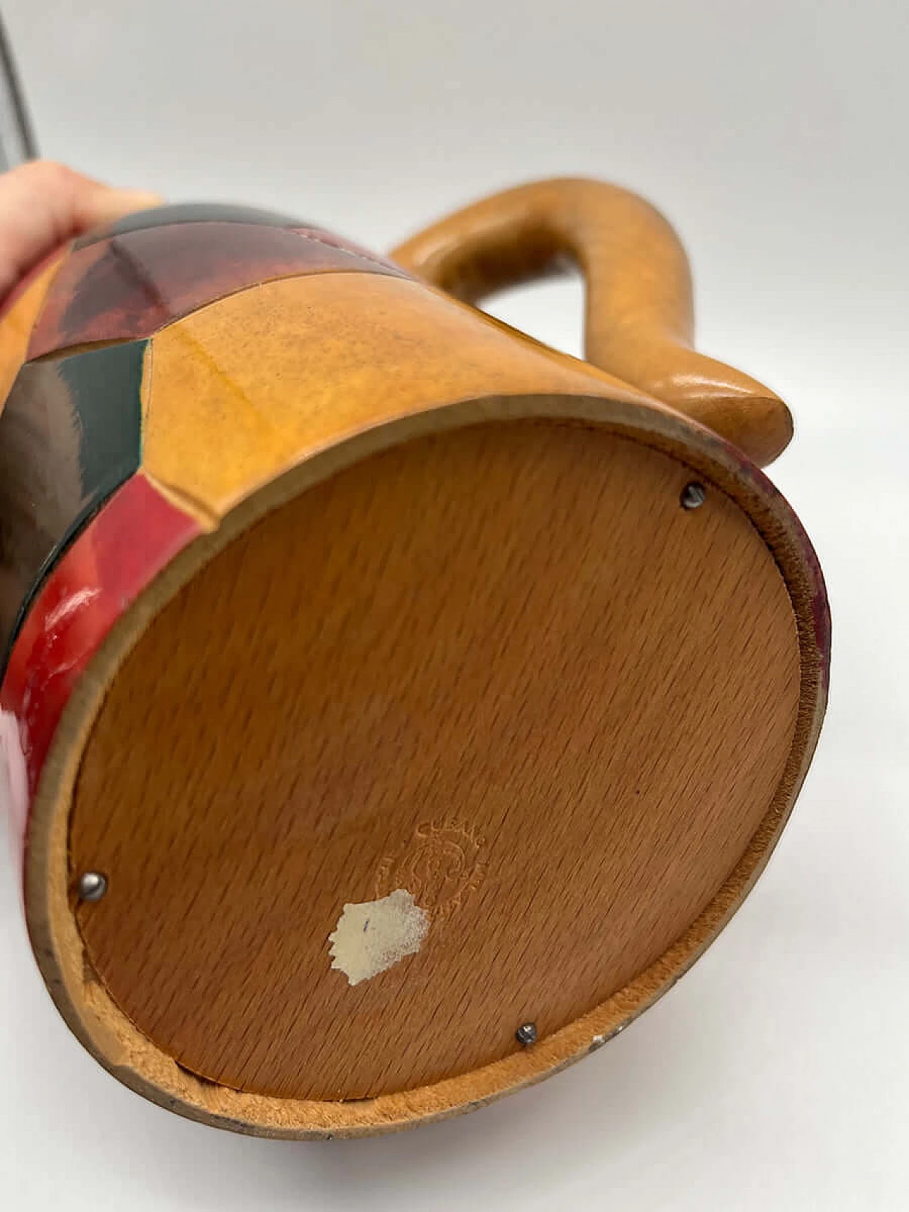 Polychrome wood and brass thermos by Aldo Tura, 1950s 1