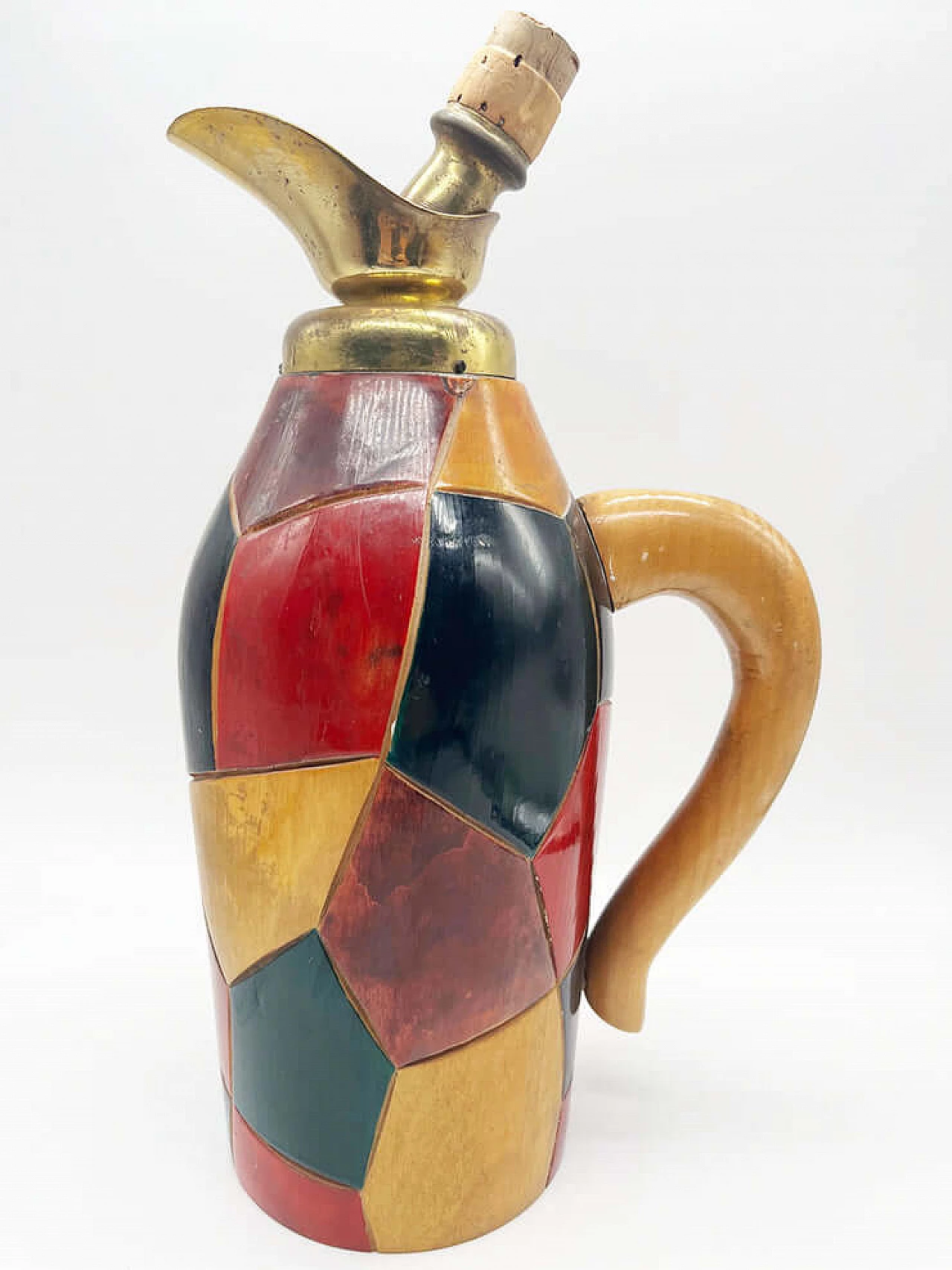 Polychrome wood and brass thermos by Aldo Tura, 1950s 2