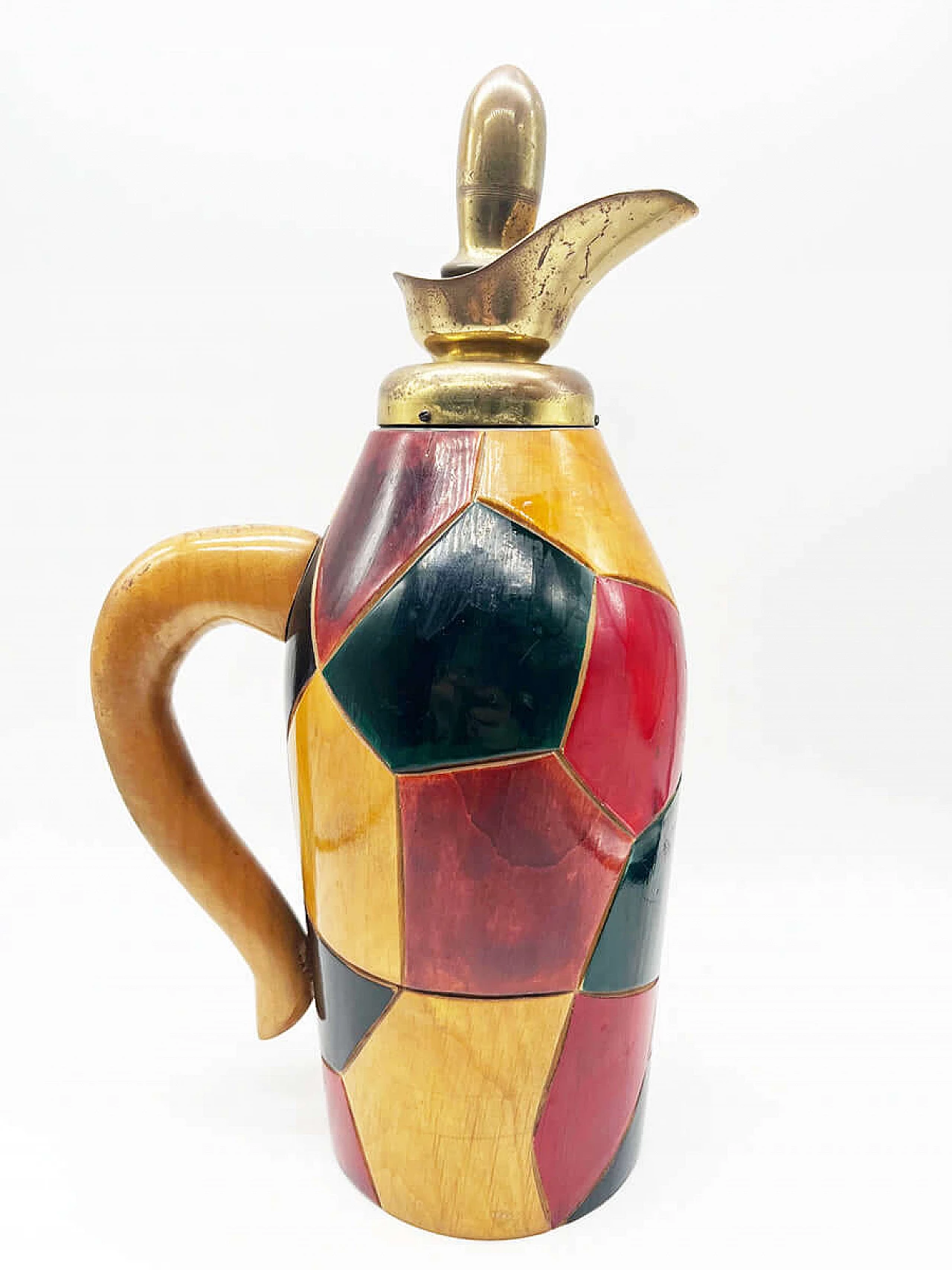 Polychrome wood and brass thermos by Aldo Tura, 1950s 3