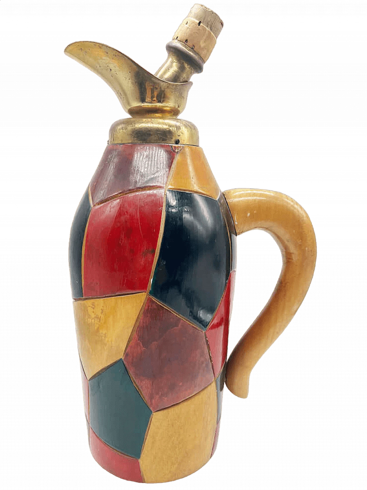 Polychrome wood and brass thermos by Aldo Tura, 1950s 4