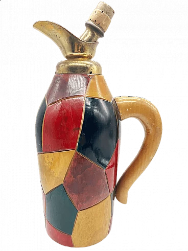Polychrome wood and brass thermos by Aldo Tura, 1950s