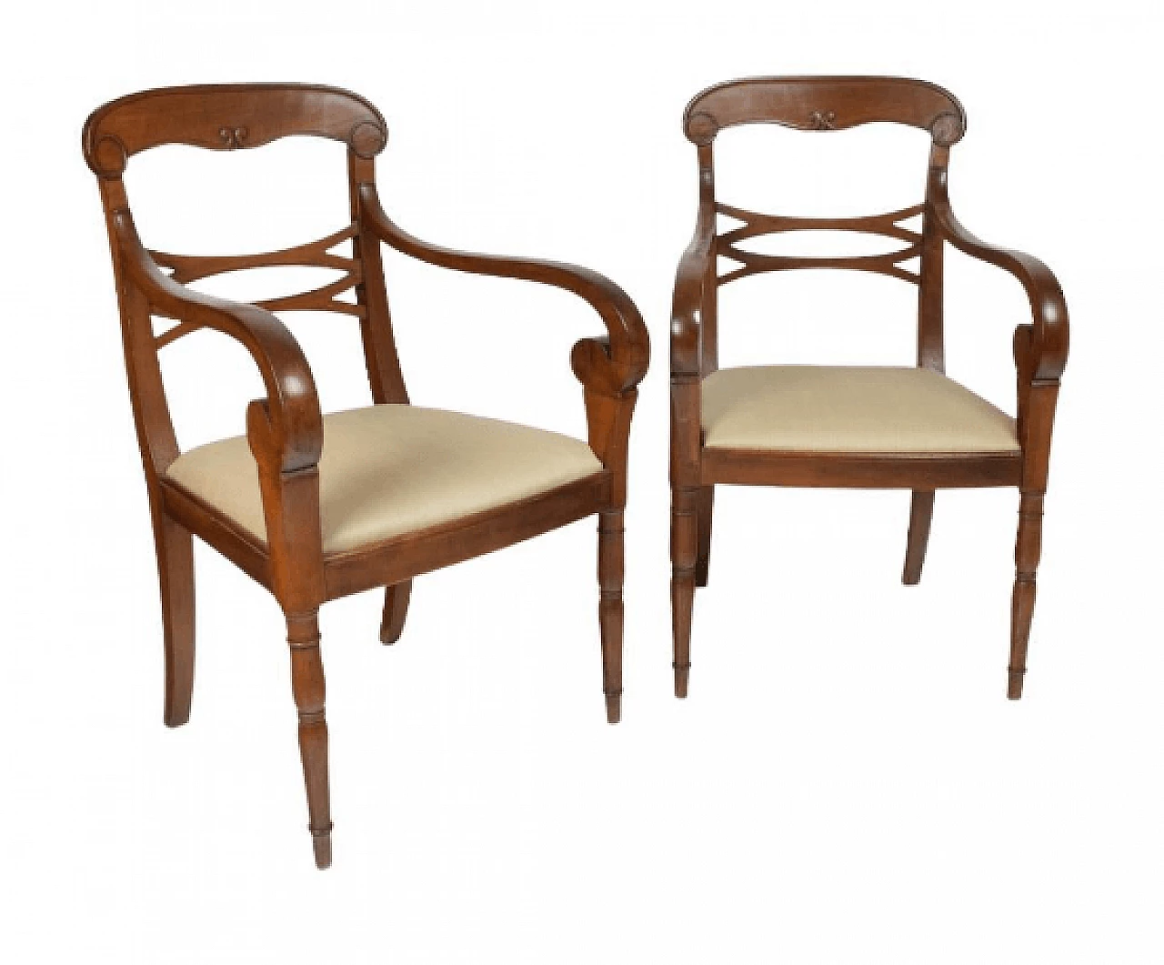 Coppia di poltrone Carlo X toscane in noce, '800 1