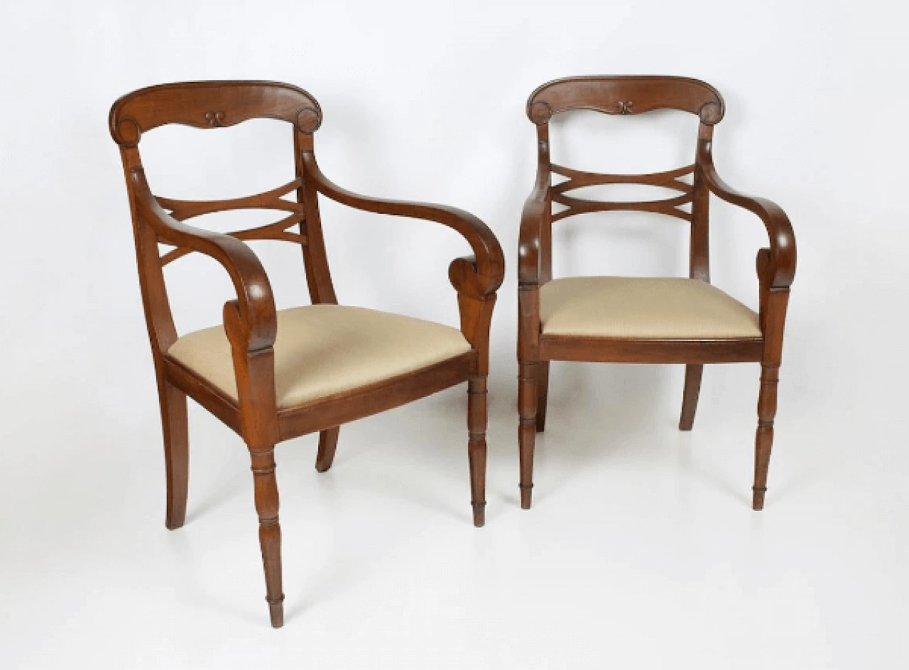 Coppia di poltrone Carlo X toscane in noce, '800 2