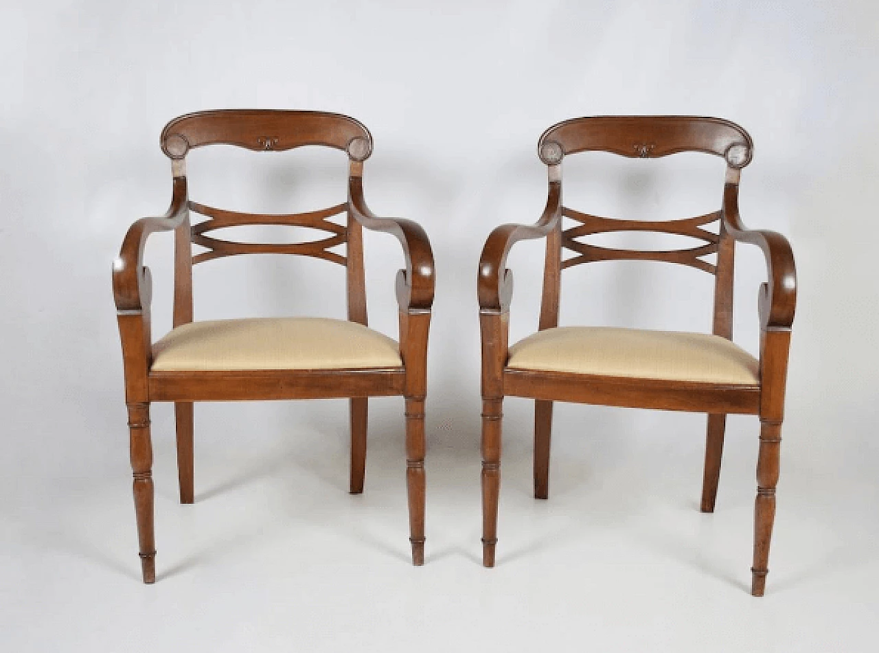 Coppia di poltrone Carlo X toscane in noce, '800 3