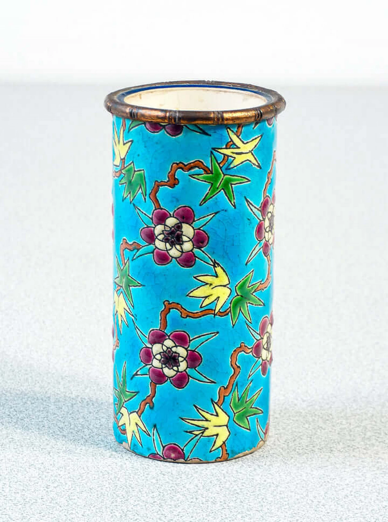 Ceramic and enamel box and vase by Emaux de Longwy, late 19th century 11