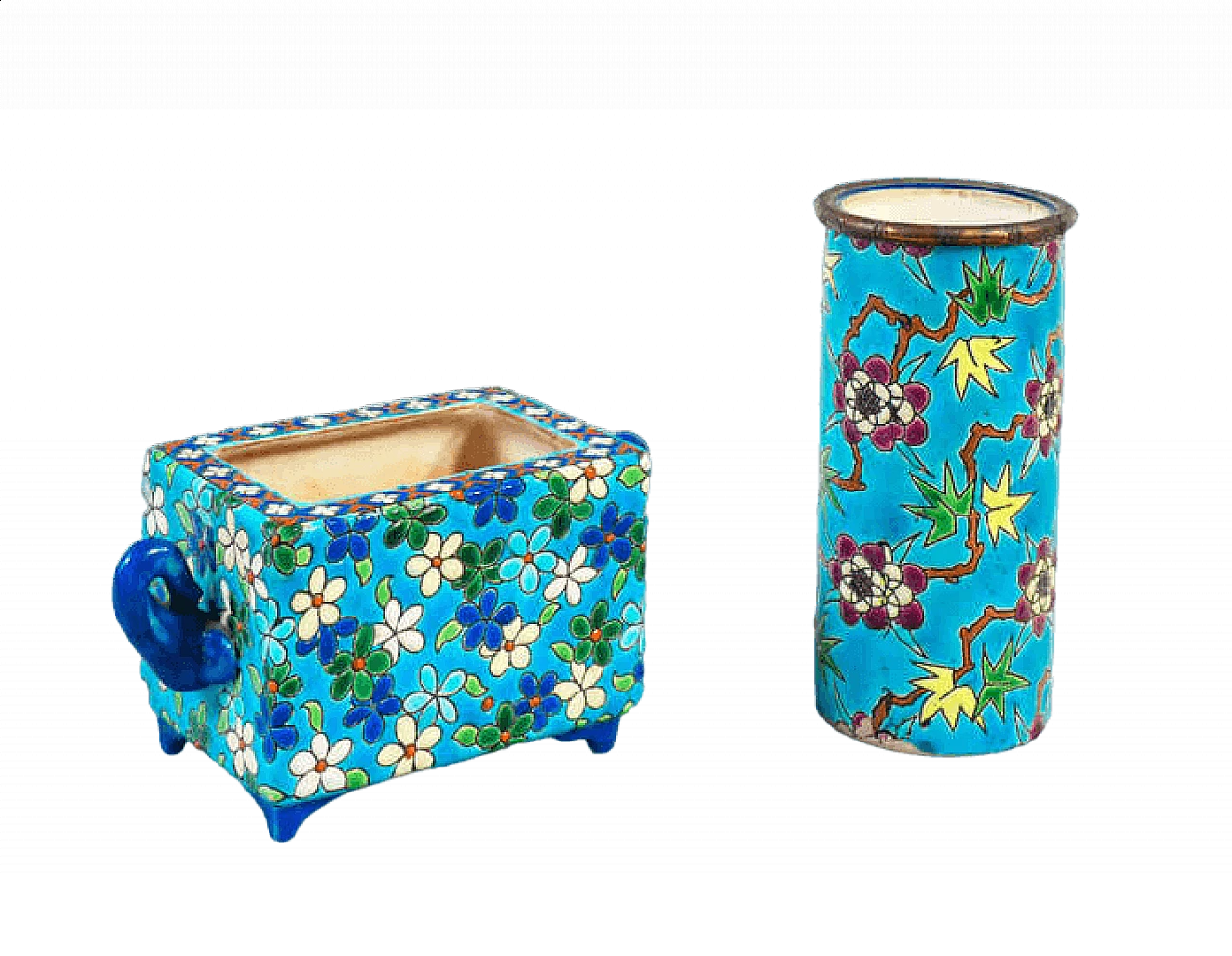 Ceramic and enamel box and vase by Emaux de Longwy, late 19th century 14