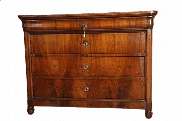 Louis Philippe cappuccino chest of drawers in solid walnut with pinecone feet, 1840
