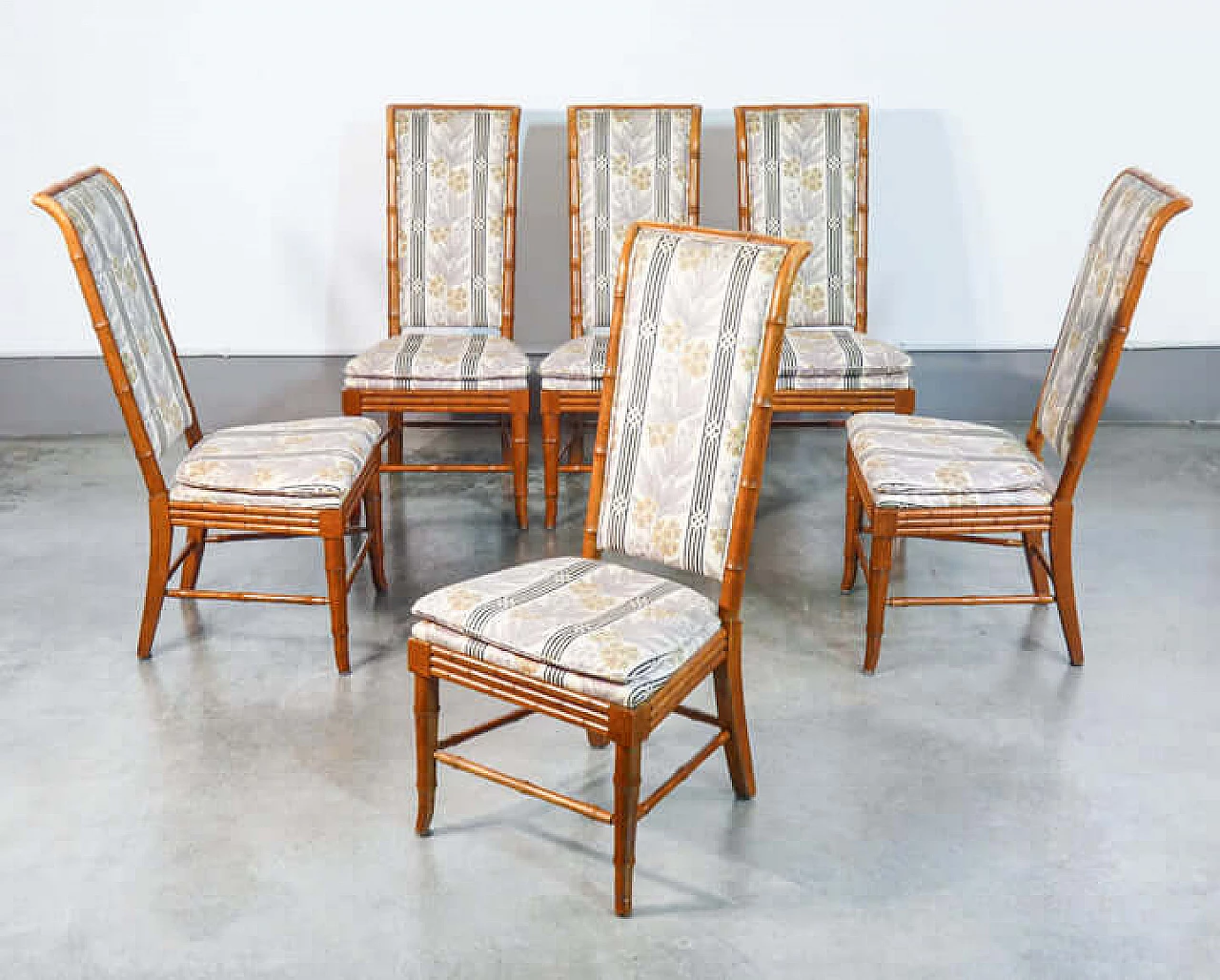 6 Chairs in solid beech and fabric, 1960s 1