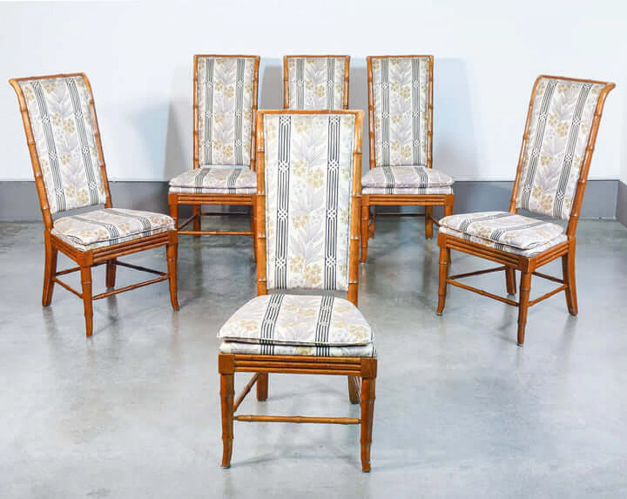 6 Chairs in solid beech and fabric, 1960s 2
