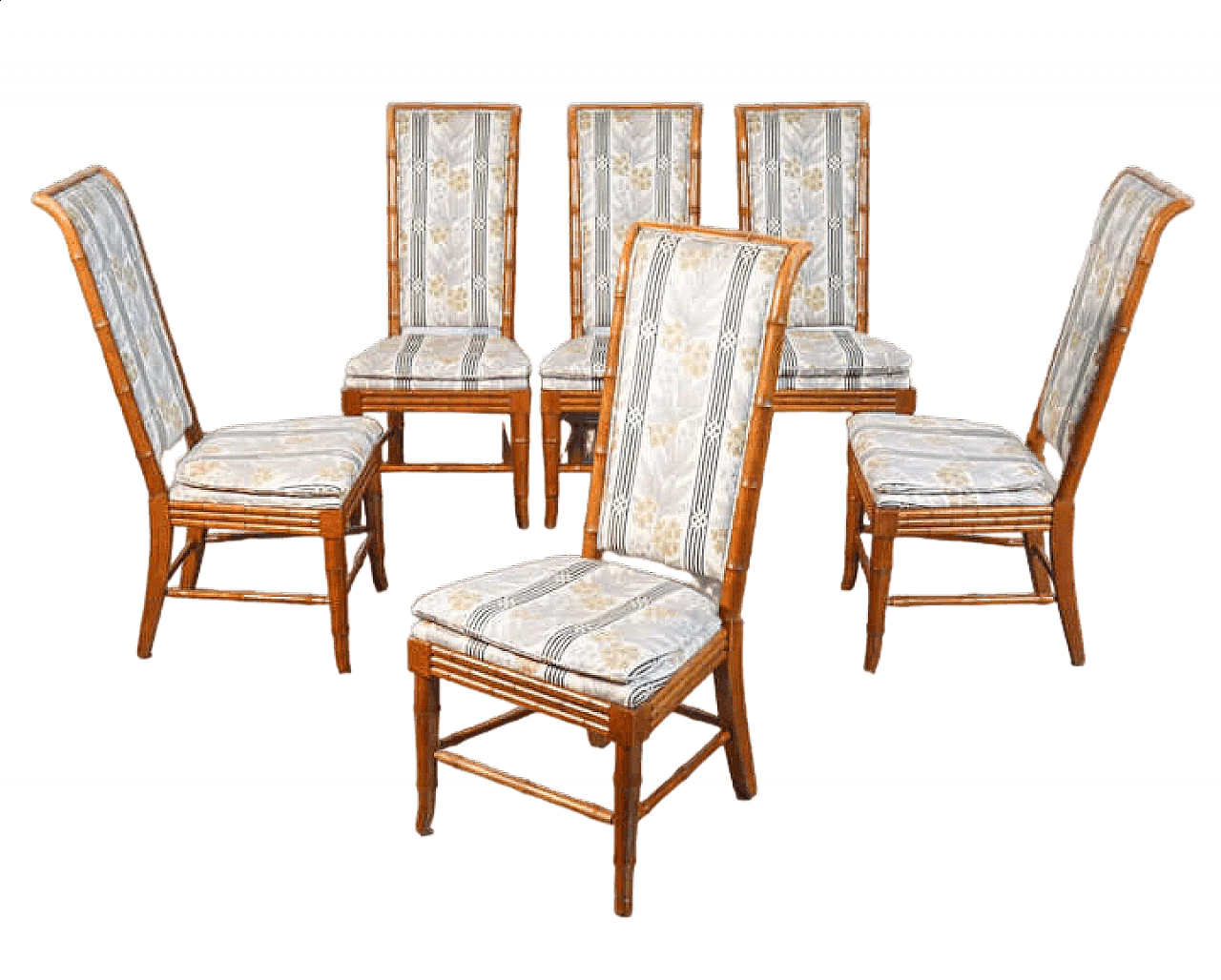 6 Chairs in solid beech and fabric, 1960s 12