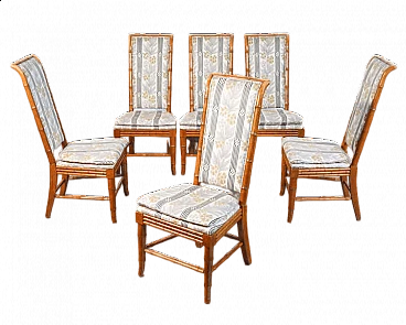 6 Chairs in solid beech and fabric, 1960s