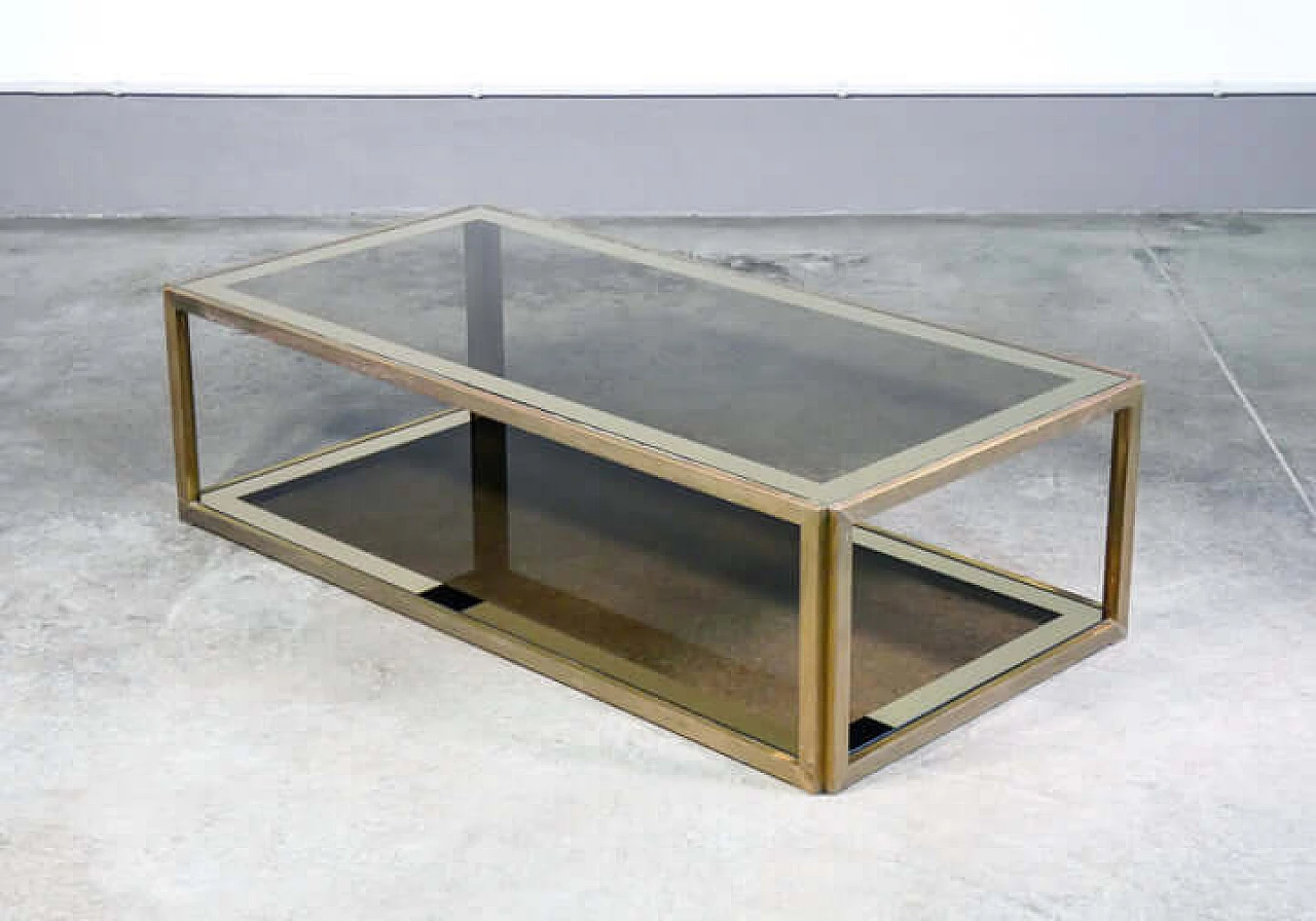 Gilded metal and smoked glass coffee table in the style of Romeo Rega, 1960s 1