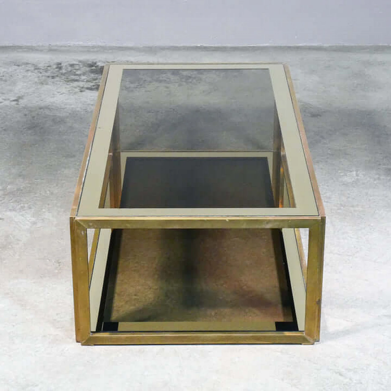Gilded metal and smoked glass coffee table in the style of Romeo Rega, 1960s 2