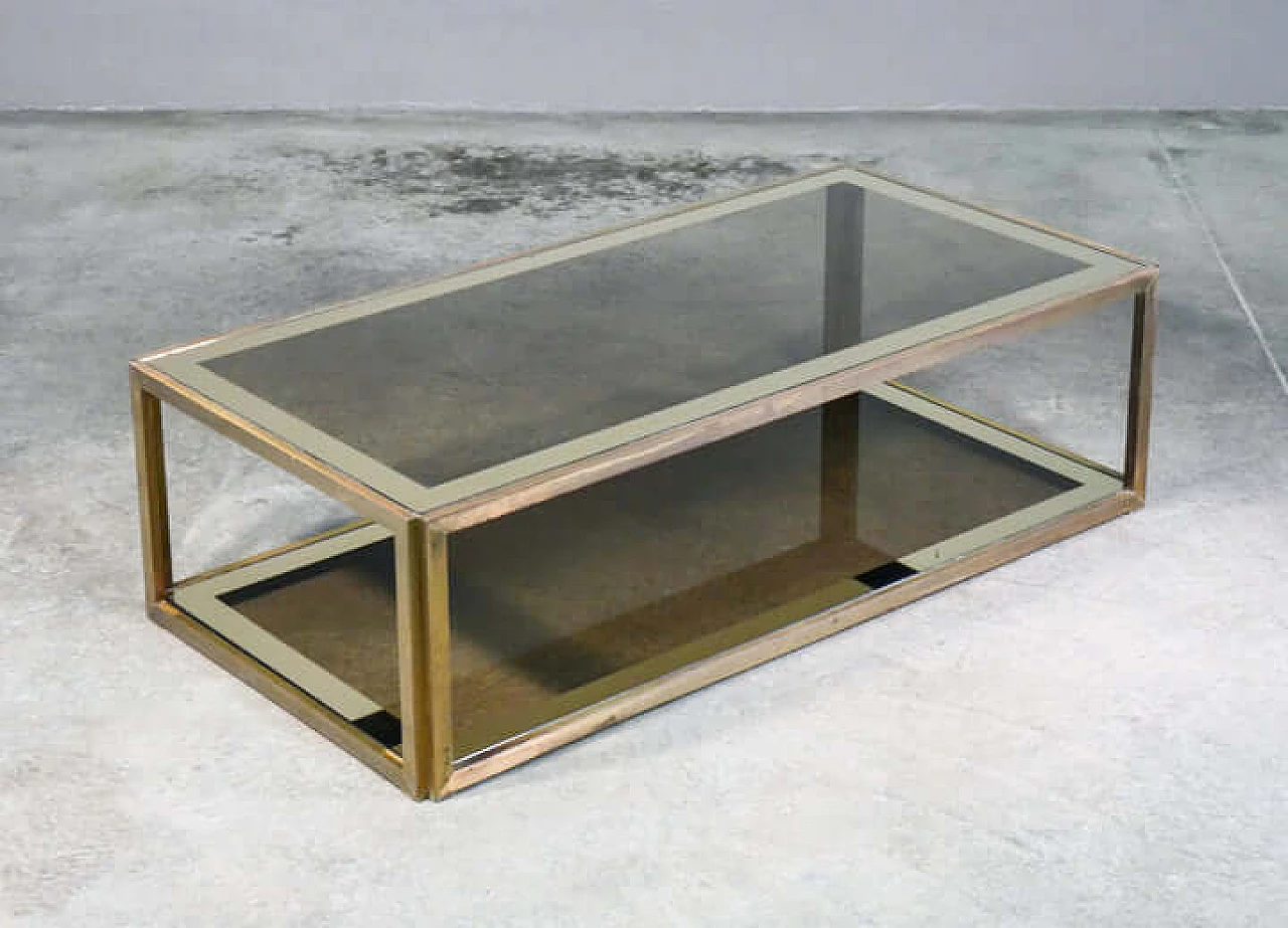 Gilded metal and smoked glass coffee table in the style of Romeo Rega, 1960s 3