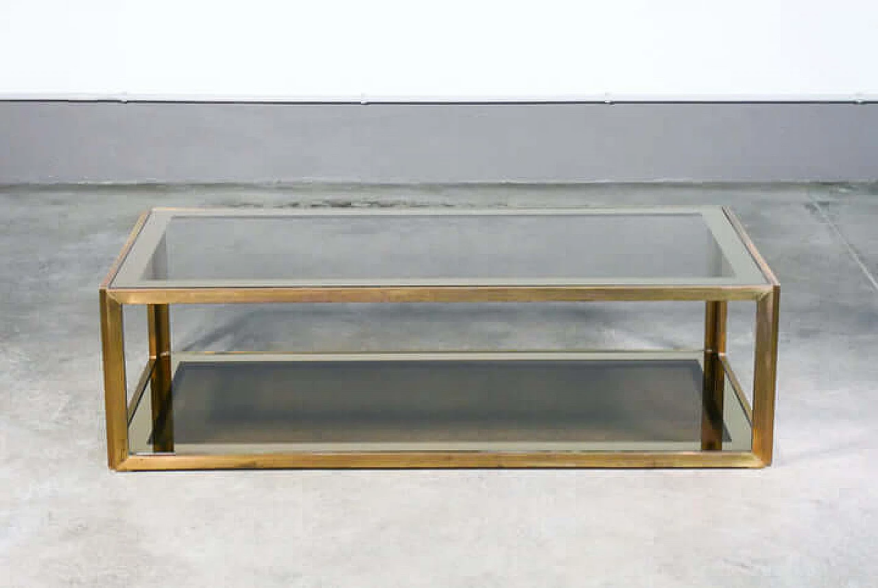 Gilded metal and smoked glass coffee table in the style of Romeo Rega, 1960s 4