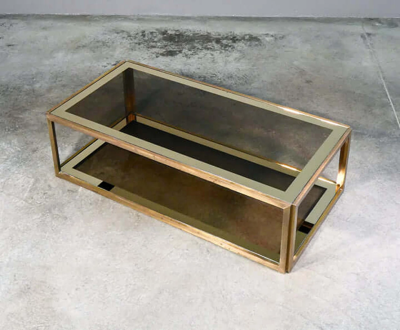 Gilded metal and smoked glass coffee table in the style of Romeo Rega, 1960s 6