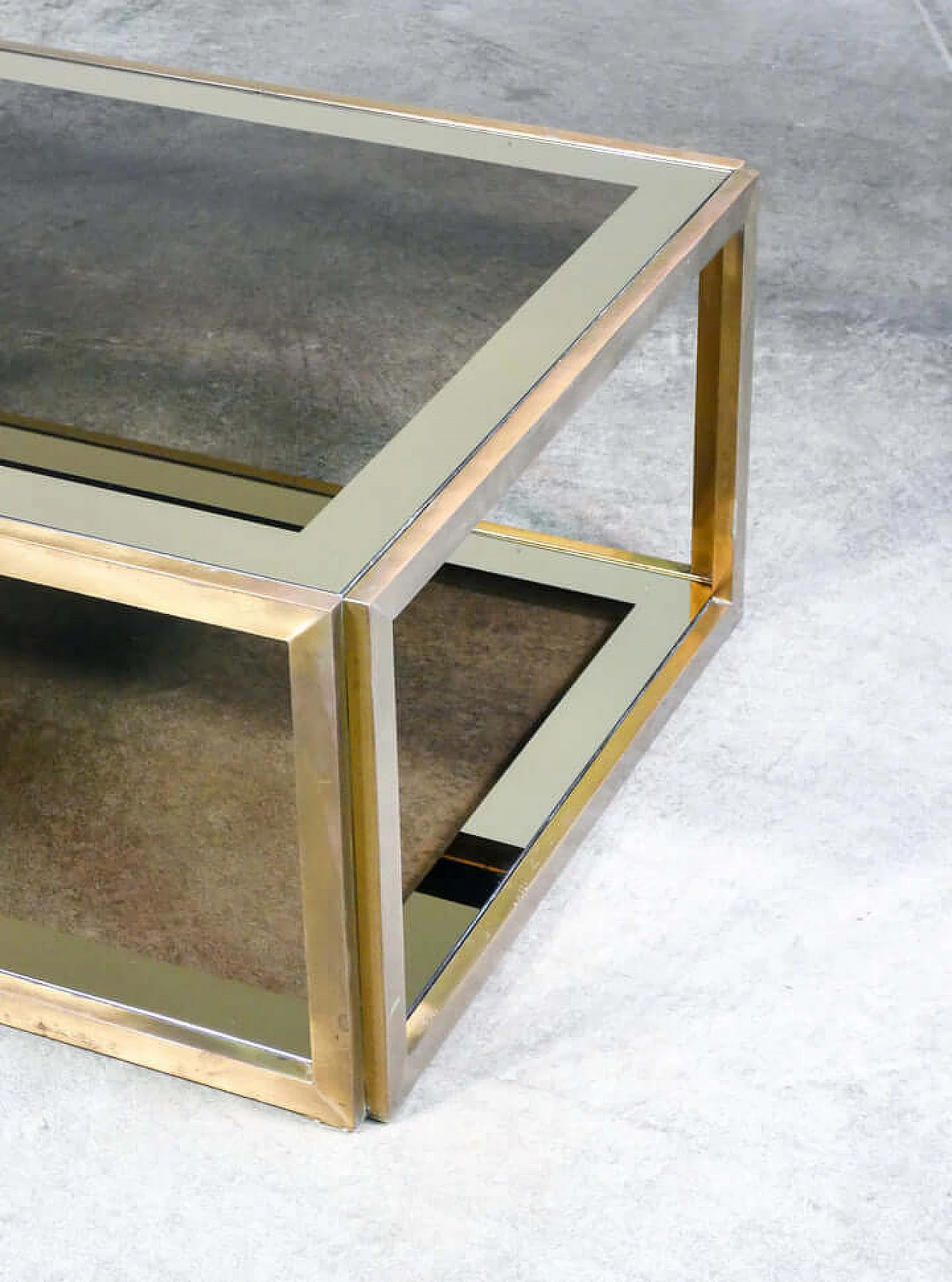 Gilded metal and smoked glass coffee table in the style of Romeo Rega, 1960s 7