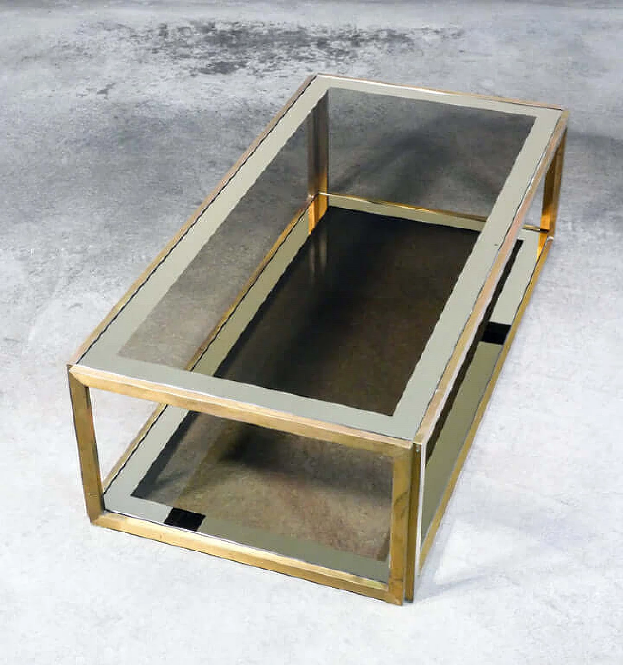 Gilded metal and smoked glass coffee table in the style of Romeo Rega, 1960s 8