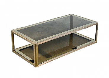 Gilded metal and smoked glass coffee table in the style of Romeo Rega, 1960s