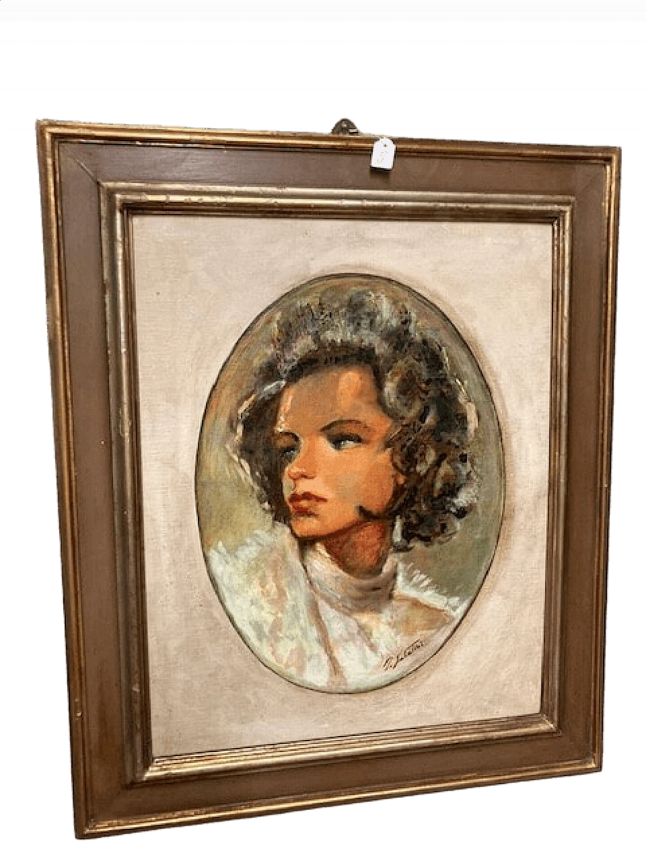 P. Salatini, Woman's Face, oil on cardboard in lacquered frame, 1950s 12