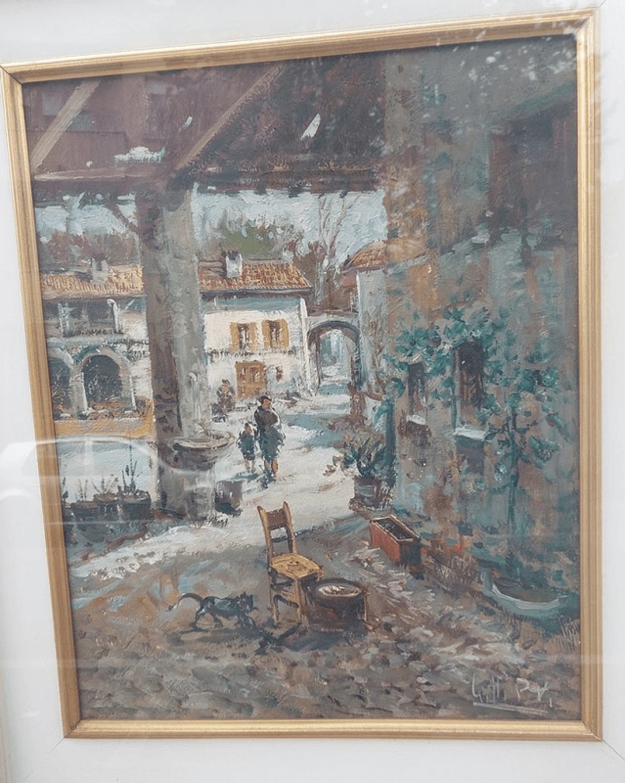 Pietro Virgilio Lietti, glimpse of courtyard, oil painting on canvas 1