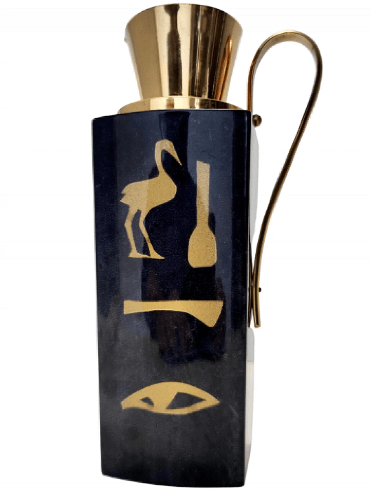 Black parchment and brass thermos by Aldo Tura for Macabo, 1960s 1