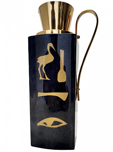 Black parchment and brass thermos by Aldo Tura for Macabo, 1960s