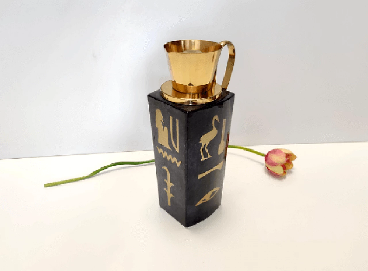 Black parchment and brass thermos by Aldo Tura for Macabo, 1960s 2