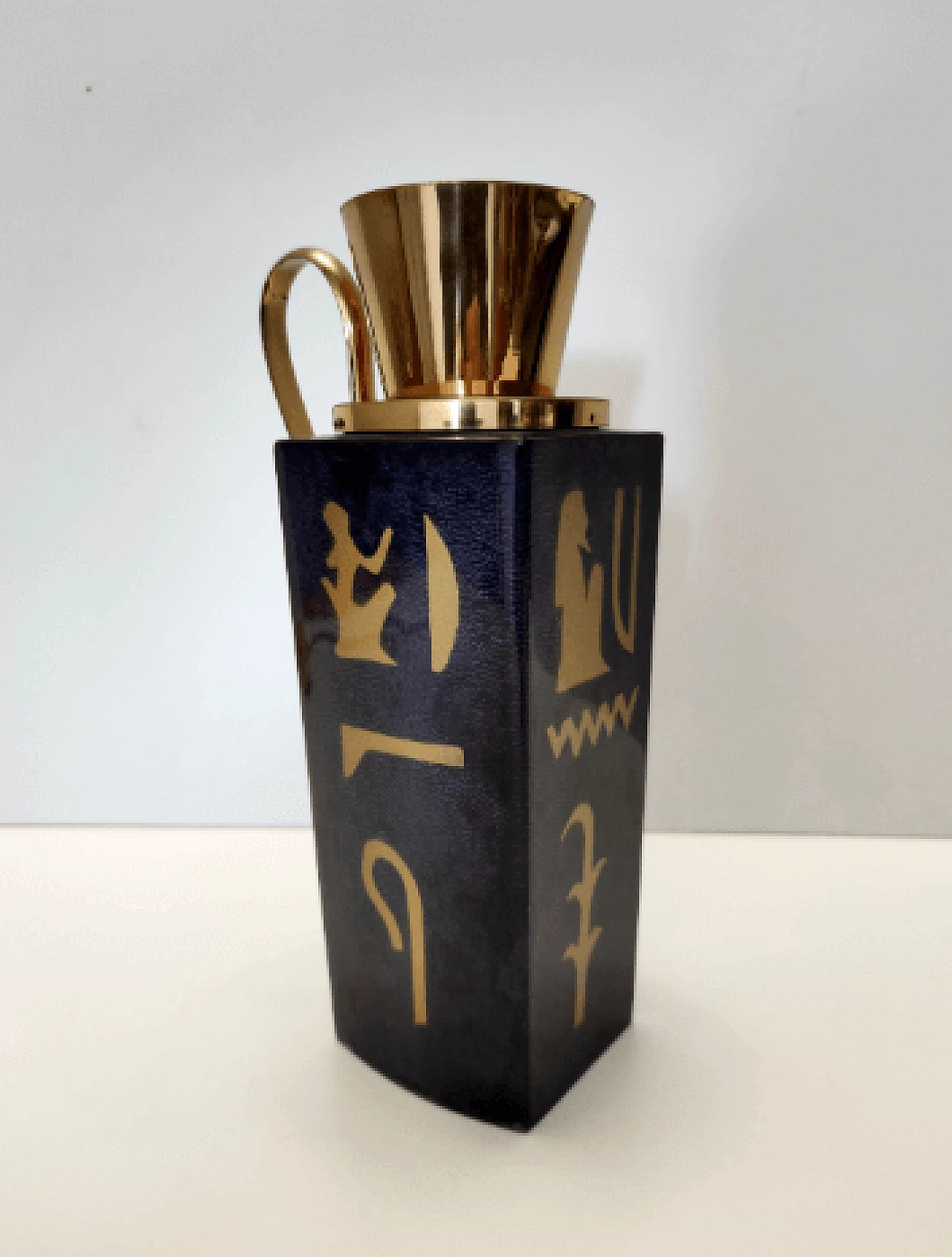 Black parchment and brass thermos by Aldo Tura for Macabo, 1960s 4