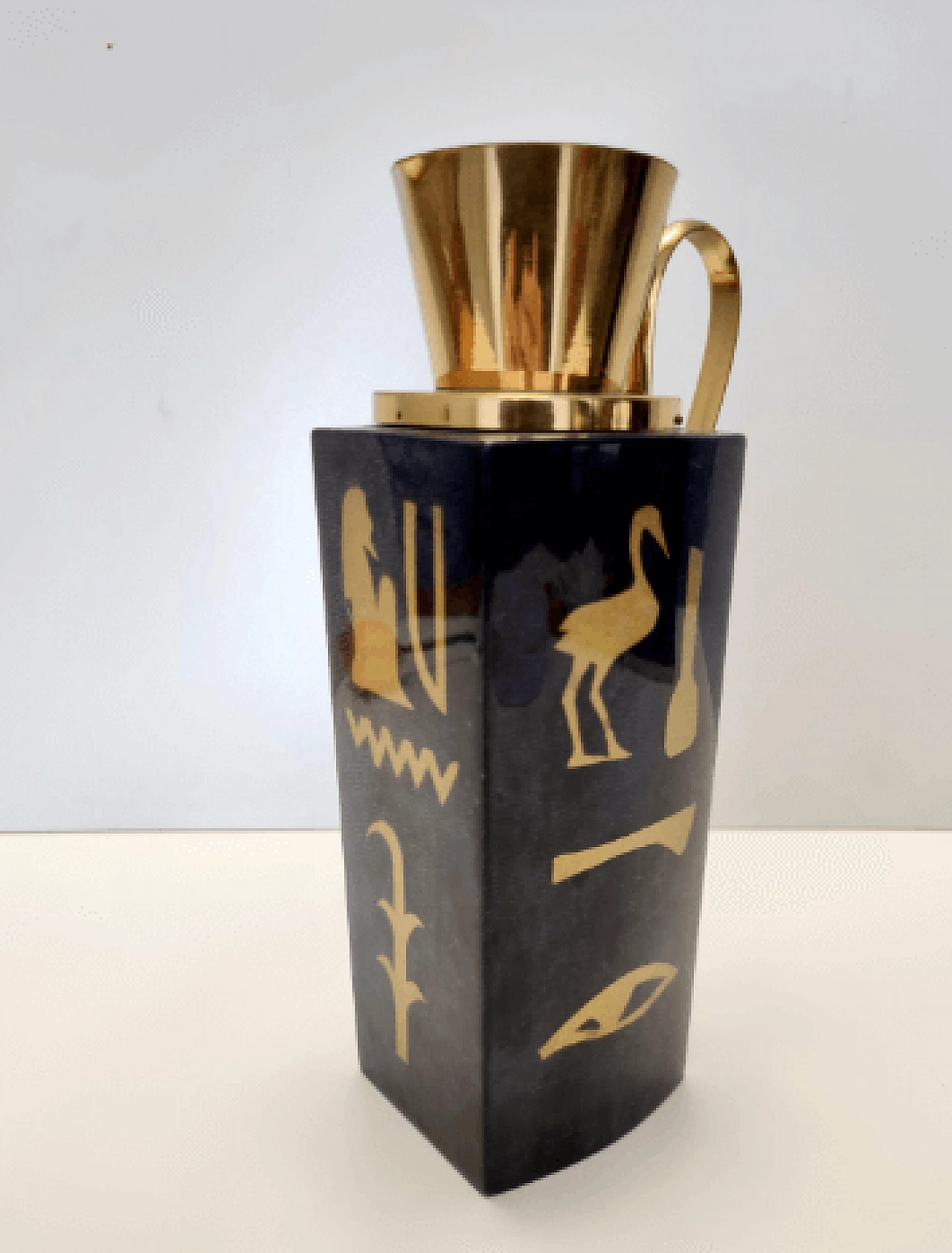 Black parchment and brass thermos by Aldo Tura for Macabo, 1960s 6