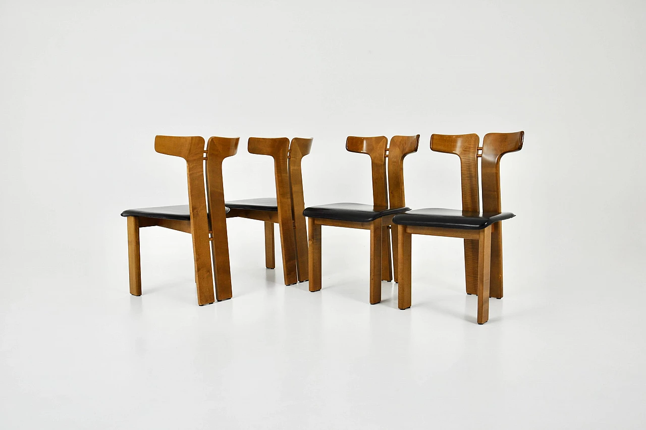 4 Chairs in wood and leather by Pierre Cardin, 1980s 6